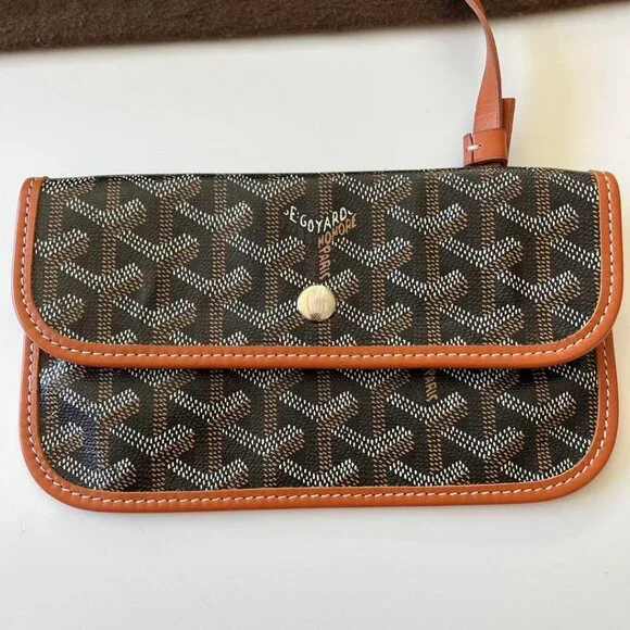 Authentic Goyard Goyardine Saint Louis PM Black Brown Shoulder Tote Bag & Pouch